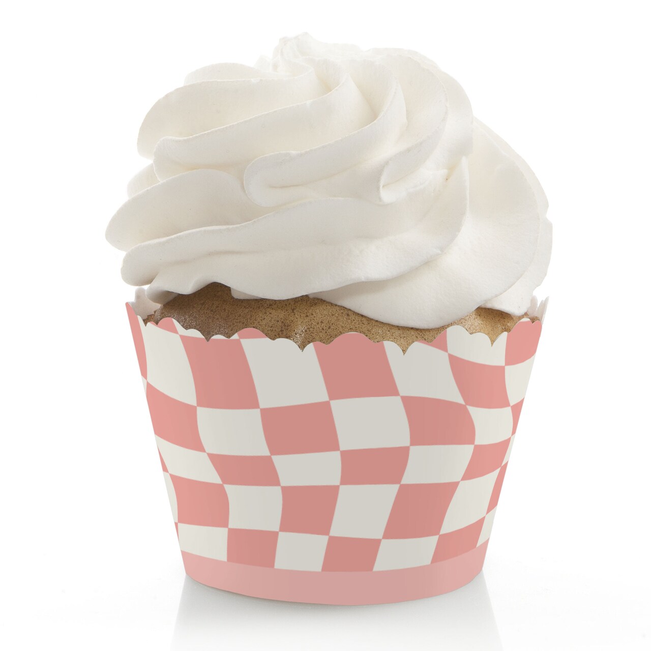 Big Dot of Happiness Pink Checkered Party - Decorations - Party Cupcake Wrappers - Set of 12